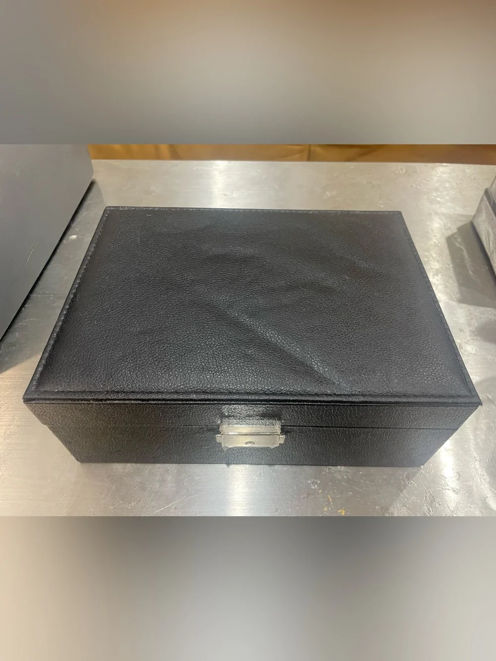 Black Leather Jewelry Storage Box with Metal Latch